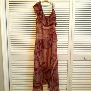 Rebecca Minkoff Bergundy Ruffled Maxi Dress High Low
